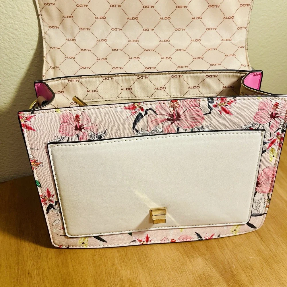ALDO Cailla Floral Top Handle Bag Purse Pink Crossbody Bow Scarf Accent Vacation
